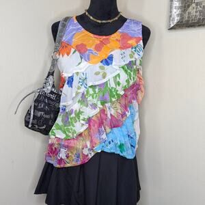 Sacred Threads sleeveless tiered ruffle top small
